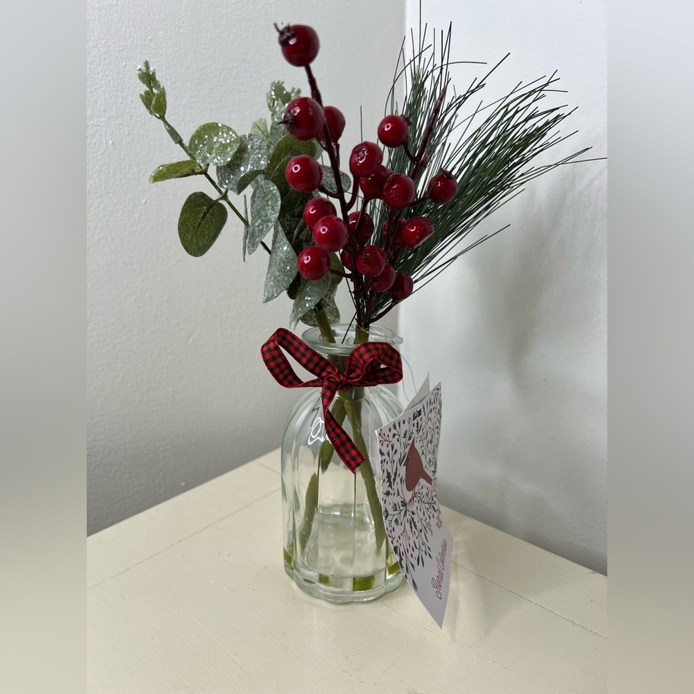 Brand New Vase with Faux Holly